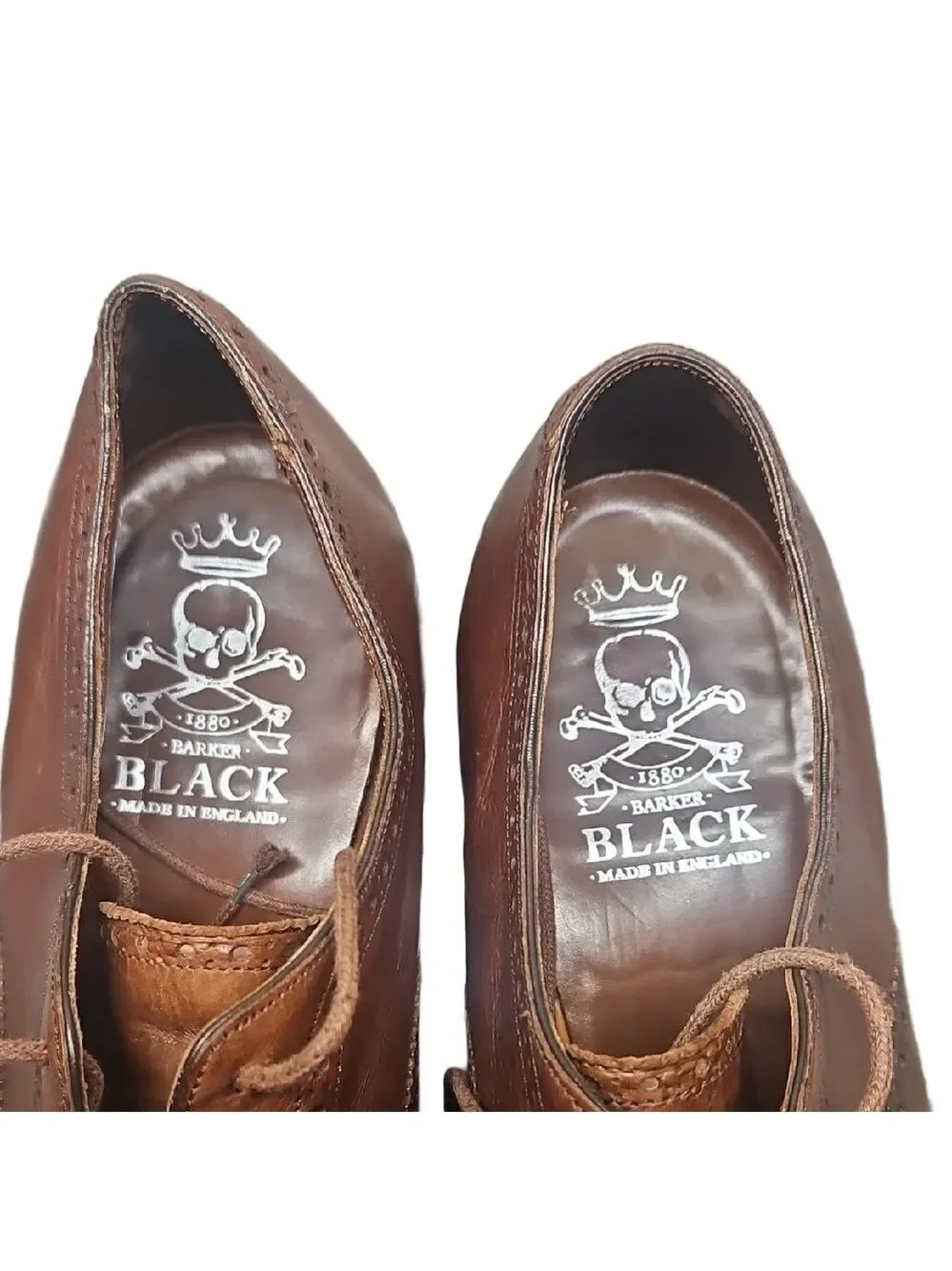 Barker Black Bespoke Wingtip Oxfords Brown Leather Handmade England Size 10.5